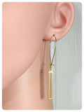 VINTAGE ANTIQUE GOLD BRASS SIMPLE MINIMAL CUT OUT HOLLOW RECTANGLE BAR GEOMETRIC EARRINGS