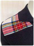 VINTAGE 1970s BAY CITY ROLLERS BLACK TARTAN SKINNY RIB KNIT JUMPER TOP T SHIRT UK8-12