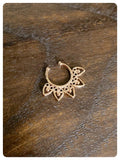 GOLD TRIBAL INDIAN LOTUS FLOWER HEARTS NON PIERCED CLIP ON FAKE SEPTUM RING