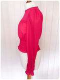 VINTAGE 70’s BRIGHT SHOCKING PINK RUFFLE BLOUSE TOP UK 8-10