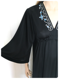 VINTAGE 1970’s BLACK EMBROIDERED BEADED MAXI GODDESS DRESS UK8-12