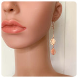 HAND CRAFTED ROSE GOLD COPPER MONSTERA CHEESE PLANT LEAF DANGLE DROP BOHO DECO EARRINGS