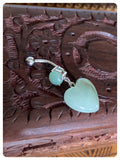 INDIAN SILVER JADE HEART NATURAL HEALING CHAKRA GEMSTONE BIRTHSTONE BOHO SURGICAL STEEL NAVEL BELLY BAR