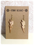 VINTAGE ANTIQUE GOLD HAMMERED BEATEN BRASS BIG LIGHTNING THUNDER BOLT EARRINGS