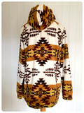 RETRO 90s FREE NATURE AZTEC POLAR FLEECE FESTIVAL OVERSIZED HOODIE TOP XL