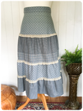 VINTAGE 70’s COTTON HIGH WAISTED GYPSY PEASANT PRAIRIE BOHO SKIRT UK6
