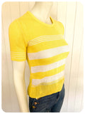VINTAGE 1970s YELLOW & WHITE STRIPE STRIPY RETRO SKINNY RIB JUMPER TOP T SHIRT UK6-10