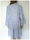 INDIAN AZTEC WHITE & BLUE WOVEN GAUZE COTTON PEASANT HIPPIE DRESS BOHO UK 12-14