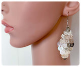 VINTAGE INDIAN SILVER MULTI COIN DISC ROUND CHANDELIER WATERFALL DANGLE DROP EARRINGS