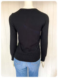 VINTAGE 1970s GREEN BLACK PATTERN SKINNY RIB FINE KNIT JUMPER TOP UK8-12
