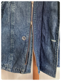 VINTAGE 80’s MUSTANG BAGGY BLUE DENIM FISHTAIL PARKA JACKET COAT VIVID TURQUOISE LINING L/XL
