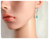 BOHO MINI WIRE WRAPPED NATURAL AQUA MARINE SEA GLASS DROP EARRINGS SIMPLE RETRO MINIMAL