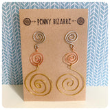 HANDMADE HAMMERED BEATEN STAINLESS STEEL COPPER BRASS BIG SPIRAL EARRINGS RUSTIC MINIMAL TRIBAL