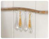 HANDMADE CLEAR QUARTZ LONG POINT GLASS CRYSTAL ART DECO CHANDELIER RENAISSANCE GOLD CONE ORNATE FILIGREE DROP EARRINGS RETRO BIRTHSTONE BOHO
