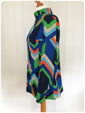 VINTAGE 60’s 70’s BOLD RETRO GEOMETRIC PATTERN TUNIC SHIRT TOP UK 14