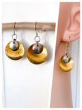 VINTAGE ANTIQUE GOLD BRASS OXIDISED SILVER SIMPLE MINIMAL TRIBAL DISC EARRINGS