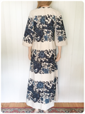 VINTAGE 70’s THAI COTTON BIG CAT PRINT KAFTAN MAXI DRESS 10-12