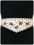 VINTAGE 80’s WIDE WHITE LEATHER AZTEC STUDDED CINCH WAIST BELT 8-10