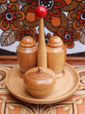 Vintage 1950/60's Atomic Wooden Cruet Set Salt Pepper Mustard - Penny Bizarre - 1