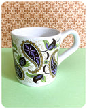 VINTAGE 1960’s 70’s MID CENTURY PURPLE GREEN PAISLEY PATTERN MUG CUP GLO-WHITE IRONSTONE ALFRED MEAKIN ENGLAND