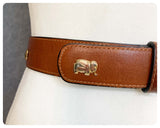 VINTAGE 70’s 80’s DEEP TAN LEATHER GOLD BRASS ELEPHANT STUD CINCH WAIST BELT 6-10 BOHEMIAN