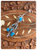 INDIAN SILVER FEATHER & TURQUOISE GEMSTONES BOHO SURGICAL STEEL NAVEL BELLY BAR