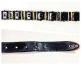 VINTAGE 70’s 80’s DEEP TAN THICK LEATHER METAL LINK CHAIN WAIST CINCH  BELT WESTERN BUCKLE 24-28 INCHES