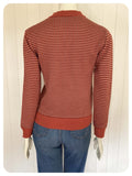 VINTAGE 1970s V NECK SKINNY RIB KNITTED JUMPER TOP BROWN FLECK UK8 -10