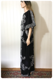 VINTAGE 70’s BLACK & WHITE BLOCK PRINTED THAI COTTON KAFTAN MAXI DRESS UK 12-14