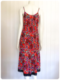 VINTAGE 1970s INDIAN BOHEMIAN PRINTED RED CHEESECLOTH FESTIVAL SUN DRESS UK 10-12