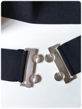 VINTAGE 80’s WIDE BLACK ELASTIC CINCH WASPIE WAIST BELT METAL CLIP BUCKLE UK14-16