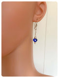 HANDMADE SAPPHIRE BLUE FACETED GLASS BEAD MINI MOROCCAN LANTERN SILVER EARRINGS RETRO BIRTHSTONE BOHO