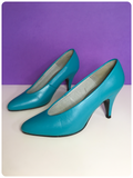 VINTAGE 80’s TURQUOISE LEATHER SHOES PUMPS HEELS UK2