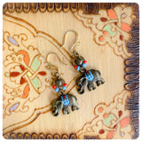 HAND CRAFTED ANTIQUE BRASS TURQUOISE INDIAN ELEPHANT HEART DANGLE DROP BOHO EARRINGS