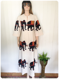 VINTAGE 70’s THAI COTTON ELEPHANT PRINT KAFTAN MAXI DRESS 10-12