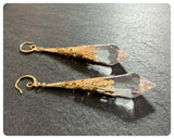 HANDMADE CLEAR QUARTZ LONG POINT GLASS CRYSTAL ART DECO CHANDELIER RENAISSANCE GOLD CONE ORNATE FILIGREE DROP EARRINGS RETRO BIRTHSTONE BOHO