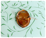 VINTAGE ANTIQUE BRASS & RESIN PRESSED FOUR LEAF CLOVER SHAMROCK LUCKY HAND MADE BROOCH