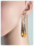 HANDMADE LIGHT AMBER LONG POINT GLASS CRYSTAL ART DECO CHANDELIER RENAISSANCE SILVER CONE ORNATE FILIGREE DROP EARRINGS RETRO BIRTHSTONE BOHO