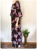 VINTAGE 70’s INDIAN LEAF PRINTED EMBROIDERED COTTON KAFTAN MAXI DRESS 8
