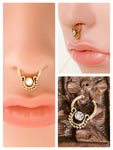 GOLD CLEAR CRYSTAL TRIBAL INDIAN HORSESHOE NON PIERCED CLIP ON FAKE SEPTUM RING