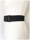 VINTAGE 80’s WIDE BLACK ELASTIC CINCH WASPIE WAIST BELT PYRAMID STUD BUCKLE