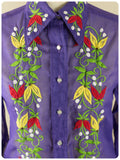 VINTAGE 1970’s PURPLE EMBROIDERED BLOUSE SHIRT BOHO TOP UK8