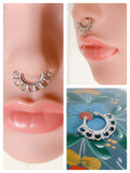 SILVER TRIBAL FAN NON PIERCED CLIP ON FAKE SEPTUM RING INDIAN