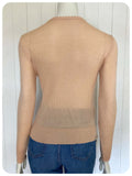VINTAGE 1970s SKINNY RIB KNIT JUMPER TOP TAN PATTERN FLECK UK6 - 10