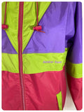 VINTAGE 1980’s BRIGHT GEOMETRIC ZIP UP WINDBREAKER SHELL WATERPROOF JACKET PAC A MAC COAT M