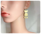 ANTIQUE GOLD HAMMERED BEATEN BRASS BRUTALIST RETRO MINIMAL TRIBAL GEOMETRIC MODERNIST DROP EARRINGS
