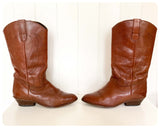 VINTAGE DEEP TAN BROWN LEATHER WESTERN COWBOY BOOTS BOHO LINE DANCING UK 4