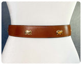 VINTAGE 70’s 80’s DEEP TAN LEATHER GOLD BRASS ELEPHANT STUD CINCH WAIST BELT 6-10 BOHEMIAN