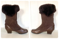 VINTAGE 70’s BROWN SHEEPSKIN SHEARLING SUEDE LEATHER ANKLE BOOTS BOHO PIXIE GRANNY UK5