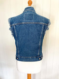 VINTAGE 80’s LEVI’S BLUE DENIM DISTRESSED GILET WAISTCOAT JACKET S UK10-12